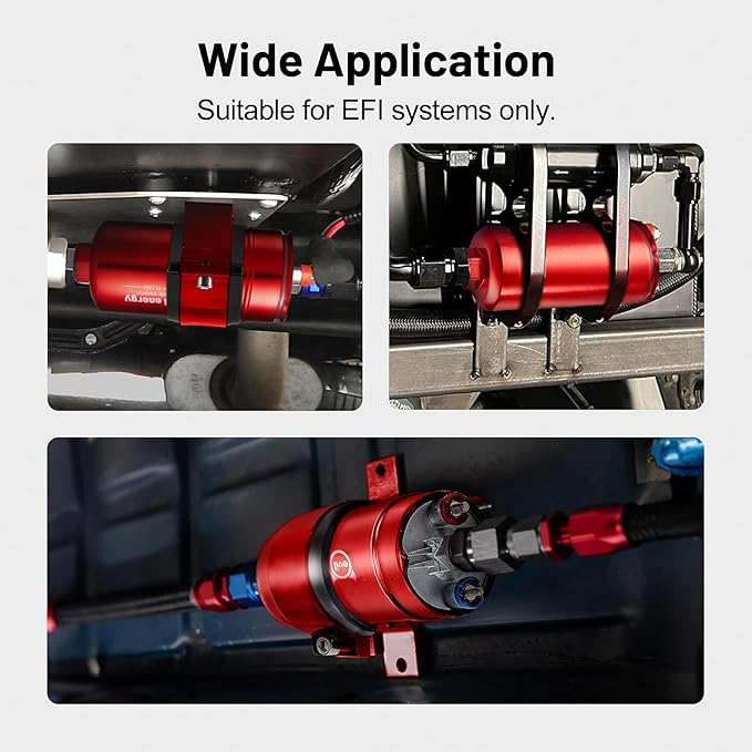 EVIL ENERGY External Inline Fuel Pump Electric 300LPH High Flow 12V with 60 mm Bracket Clamp Red