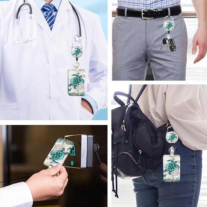 Sea Turtle Badge Holder with Retractable Reel and Breakaway Lanyard,Badge Clips Retractable Heavy Duty Badge Reel,Funny Keychain,ID Holder with Breakaway Lanyard for School Nurse Office Teen