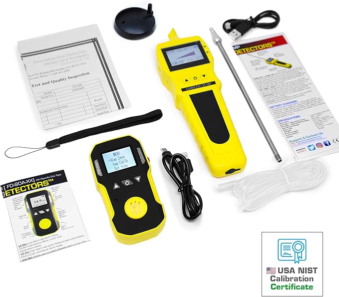 FORENSICS DETECTORS FD - OXYGEN O2 Detector Analyzer + PUMP with Probe by FORENSICS - USA NIST Calibrated - USB Recharge - Sound, Light and Vibration Alarms - 0-30% O2 -
