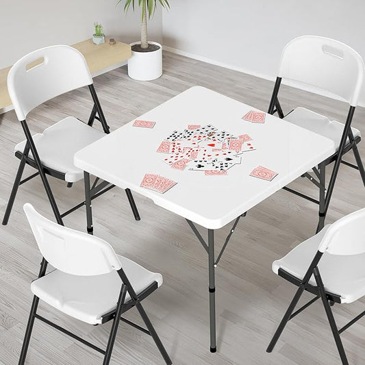 VINGLI 34" Fold in Half Square Table, Bi-Folding Commercial Table, Portable Plastic Dining Card Table for Kitchen or Outdoor Party Wedding Event, White