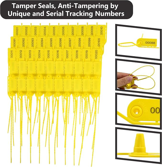 200 Plastic Tamper Seals Numbered Zip Ties Pull Tite Inspectin Tags Disposabl Breakable Tags Secure Plastic Signage for Fire Extinguisher, Shoes, Clothes (Yellow)