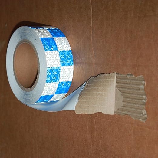 Reflective Tape Blue and White 2 inch X 166 feet, Outdoor Waterproof Hazard Conspicuity Warning Industrial Marking Tape