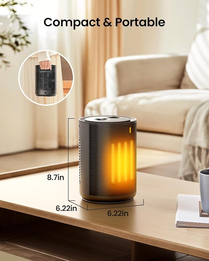 ZAFRO Small Space Heater w/Thermostat,1500W Portable Electric Ceramic Heater for Indoor Use, Overheat and Tip-Over Protection, PTC Ceramic Fast Safety Heat for Home, Bedroom, Office