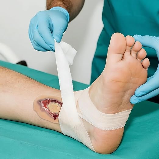 Silicone Ankle Fracture Wound Model, Wearable Moulage Simulation for Medical Training, Self-Adhesive Ankle Injury Simulator with Exposed Bone and Torn Flesh