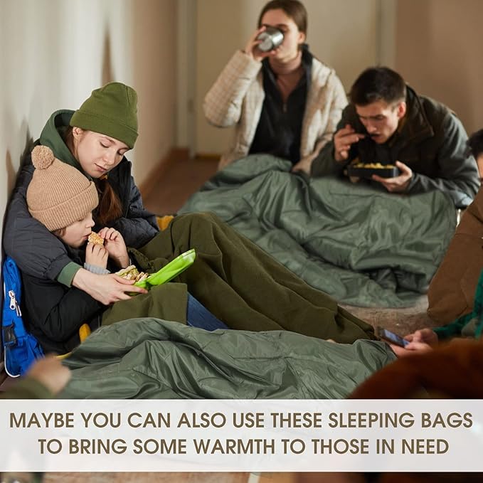 Macarrie 10 Pcs Bulk Sleeping Bags for Homeless Donation Shelter Adults 0 Degree Waterproof Sleeping Bags with Compression Sack for Cold Weather Emergency Hiking Camping Warm