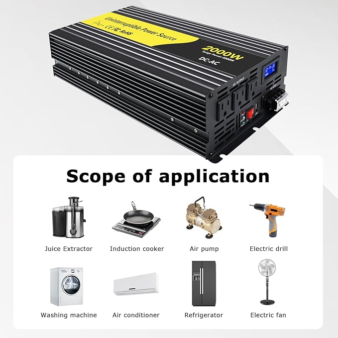 2000W Sump Pump Battery Backup Power System Basment Protection Sump Pump Inverter with LCD Display and Automatic Battery Backup Switching for Basement Emergency and Power Outage Backup (Black)