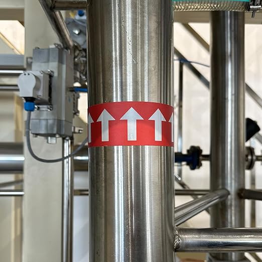 Beiyier 2-Pack Pipeline Flow Arrow Tape, Adhesive Vinyl Graphics Marking Sticker, Labels for Images Identification, White on Red, 1.97" W x 65.6' L