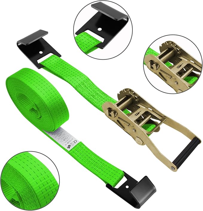 4Pack 2in 30ft Ratchet Strap Flat Hook Green Heavy Duty Flatbed Straps for Trailer Tie Down Straps Box Truck Accessories Cargo Loading 10000lbs Breaking Load