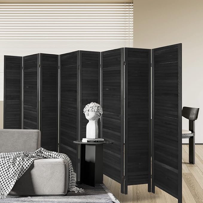 ECOMEX 8 Louver Wood Room Divider 5.6ft.Tall Folding Privacy Screen Panels, Room Divider Wall, Divider for Room Separation, Partition Room dividers and Effectively Block Sight(Black)