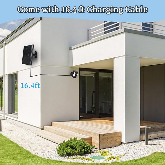 Ring Camera Solar Panel Charger, 5V 3.5W Solar Charger Compatible with Ring Spotlight Cam/Stick Up Cam Battery Outdoor Wireless Surveillance Camera, 16.4ft Cable (Black, 1 Pack)