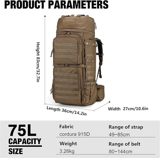 Mardingtop 75L Military Internal Frame Backpack for Men, Cordura Tactical Backpack with Recco for Snowboarding,Hiking,Camping