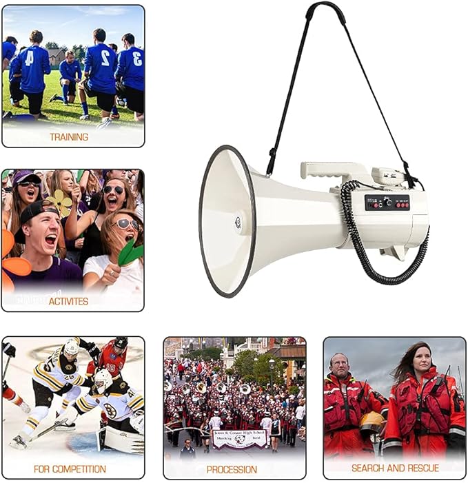 Heavy Duty 75W Professional Megaphone Bullhorn Speaker with Built-in Microphone-Rechargeable Battery&Portable Strap-Siren -USB/SD/AUX Input-Ideal for Football, Baseball,Coaches