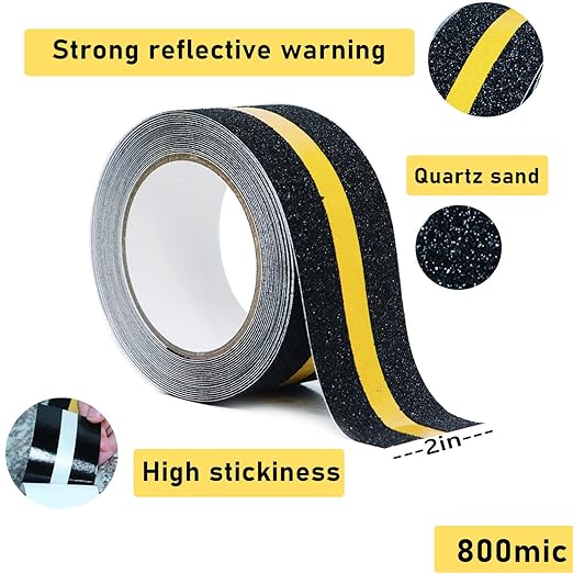 COSIMIXO 2" x 16.5FT Anti Slip Tape with Reflective Stripe,Premium Grip Tape Non Slip Stair Treads Tape,Non Skid Tape, High Traction Adhesive for Stairs Step Black/Yellow