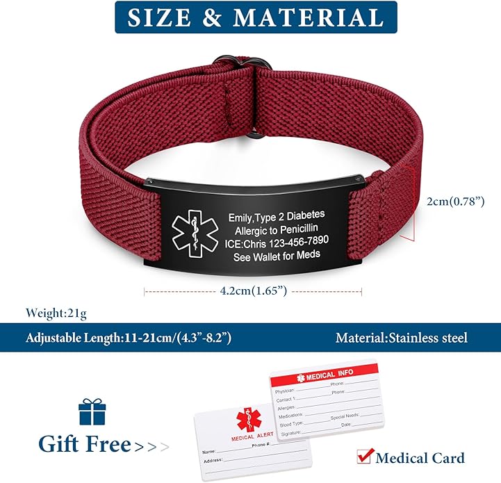 VNOX Medical Alert Bracelets for Men & Women Kids with Free Engraving Adjustable Stainless Steel Mesh Emergency Medical ID Bracelets Wristband