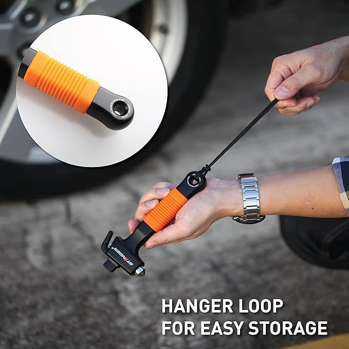 Stinger Super Duty Car Emergency Escape Tool - Hardened Carbon Steel Safety Hammer, Spring-Loaded Window Breaker, Razor-Sharp Seat Belt Cutter, Life-Saving Rescue Tool (Orange and Black)