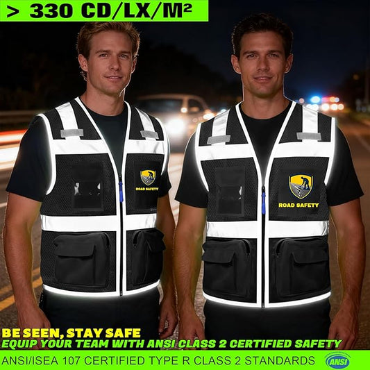 BeautyWill Custom Logo Safety Vest Class 2 High Visibility Reflective Vest for Men - Personalized Logo Team Vest