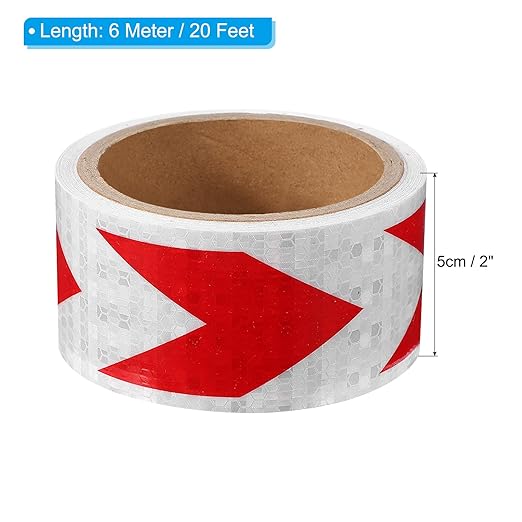 PATIKIL Reflective Tape, 2 Inch x 20 ft Waterproof Self Adhesive High Visibility Safety Warning Arrow Tape Outdoor Reflectors for Trucks Trailers Cars, White Red