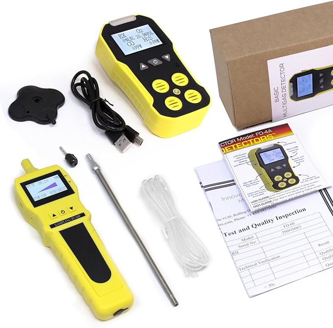 4 Gas Monitor + Pump by Forensics Detectors | USA NIST Calibration Certificate | USB Recharge | 4 Gas with Probe for Confined Space |