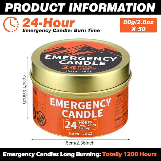 Chuarry 50 Pcs Emergency Candle Bulk 24 Hours Long Burning Survival Soy Wax Candles for Power Outages Camping Hunting Outdoor Activities (Orange)