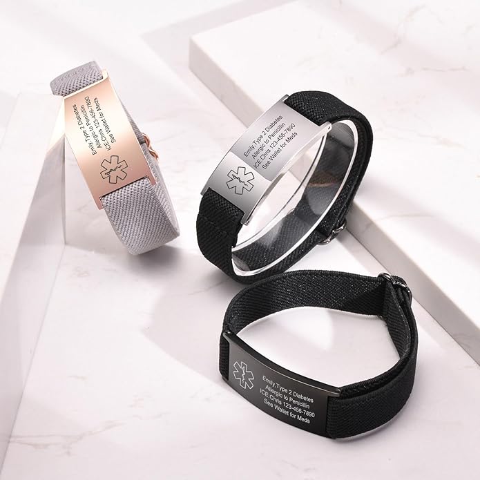 VNOX Medical Alert Bracelets for Men & Women Kids with Free Engraving Adjustable Stainless Steel Mesh Emergency Medical ID Bracelets Wristband