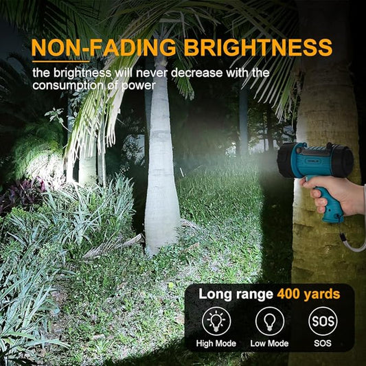 YIERBLUE Rechargeable Spotlight with Super Bright 90,000 Lumen LED, IP67 Waterproof Handheld Flashlight Searchlight with Detachable Red Light Filter