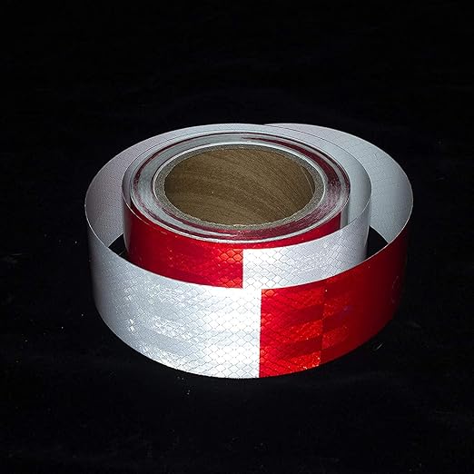 Reflective Tape, Waterproof Self Adhesive Dot Reflective Tape Outdoor Safety Caution Reflector for Trailers, Bikes, Cars(White Red, 2 Inch x 65 Feet)