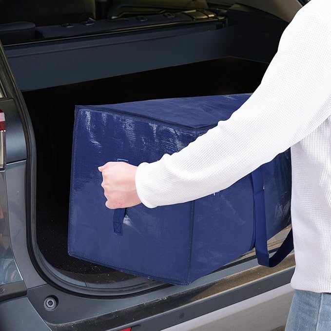 TICONN 8 Pack Extra Large Moving Bags with Zippers & Carrying Handles, Heavy-Duty Storage Tote Moving Boxes for Space Saving (8 Pack, Navy)