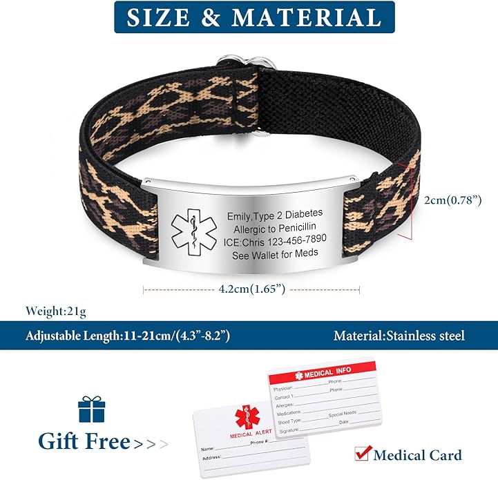 VNOX Medical Alert Bracelets for Men & Women Kids with Free Engraving Adjustable Stainless Steel Mesh Emergency Medical ID Bracelets Wristband