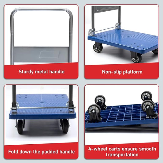 330 lbs Foldable Platform Truck Dolly with Swivel Wheels, Heavy Duty Moving Platform Hand Truck, 28 x 18 x 33.8 inches (PH150PVC)