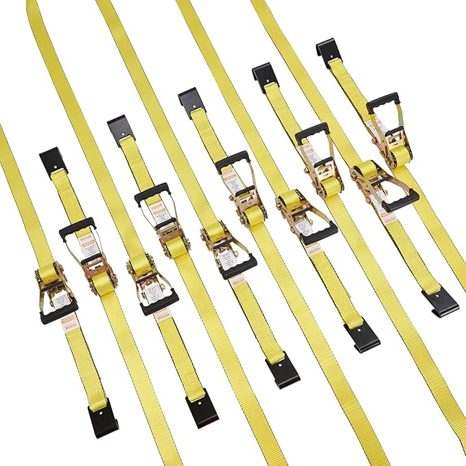 VEVOR Flat Hook Ratchet Straps (10PK), 10,000 lb Break Strength, 2" x 30' Heavy Duty Tie Down Straps, Track Spring Fittings, 3,333 Pound Working Load, for for Flatbed, Truck, Trailers Pickup