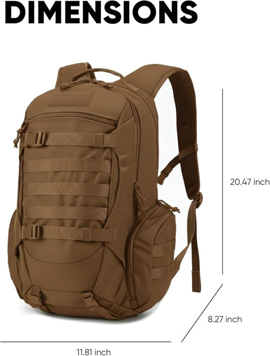 35L Tactical Backpack for Men, MOLLE Military Bug Out Bag, Waterproof Rucksack for Hiking with Hydration Port Tan
