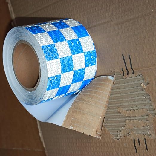 Reflective Tape Blue and White 4 inch X 166 feet, Outdoor Waterproof Hazard Conspicuity Safety Industrial Marking Tape