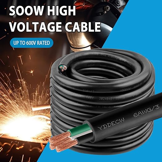 100ft 6/3 6 AWG Portable Power Cable (3 Conductor) - SOOW 600V 6 Gauge Electric Wire for Motor Leads, Portable Lights, Battery Chargers and Machinery - 3 Conductor - 100 Feet Electrical Cord