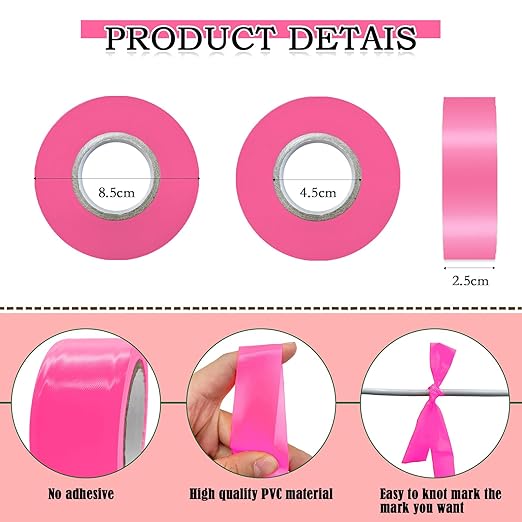 10 Pack Pink Flagging Tape, Non-Adhesive Plastic Ribbon Neon Marking Roll, 1inch*2000ft, Marking Tape for Tree Marking, Hunting, Boundaries and Hazardous Areas,Trail Marking