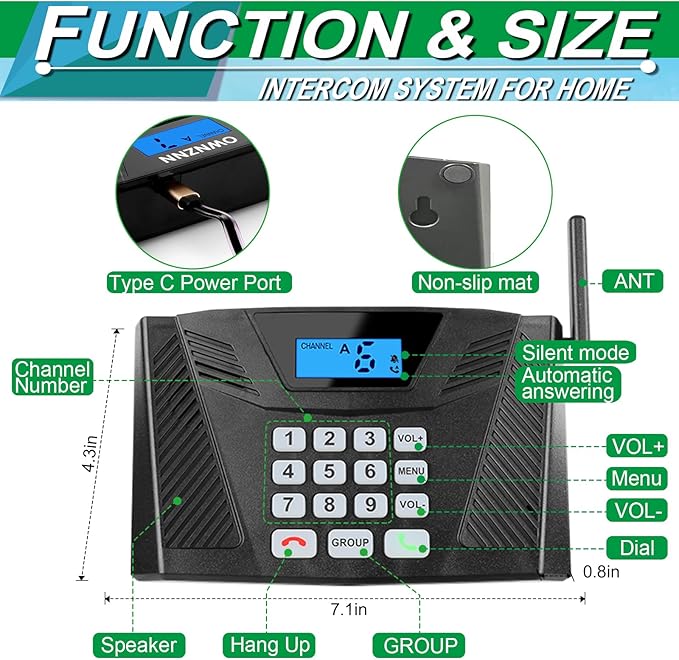 Intercoms Wireless for Home, Upgraded 5300ft Intercom 9 Channel 2 Code, Full Duplex Hands Free Talk Wireless Intercom System for Home Elderly Office with Auto Answer(6Packs, Black)