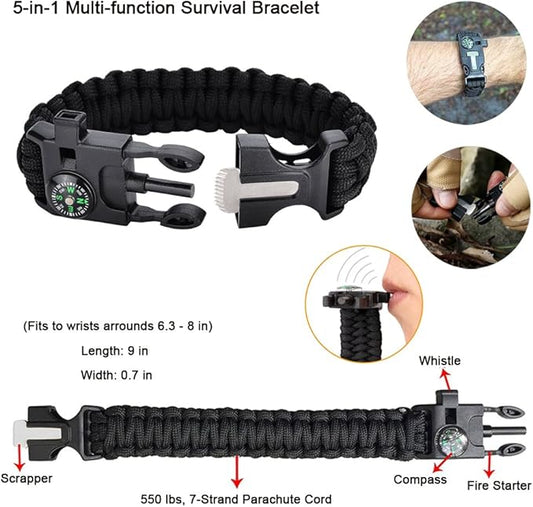 XUANLAN Emergency Survival Kit 13 in 1, Outdoor Survival Gear Tool with Survival Bracelet, Fire Starter, Whistle, Wood Cutter, Water Bottle Clip, Pen (Survival Kit 1)