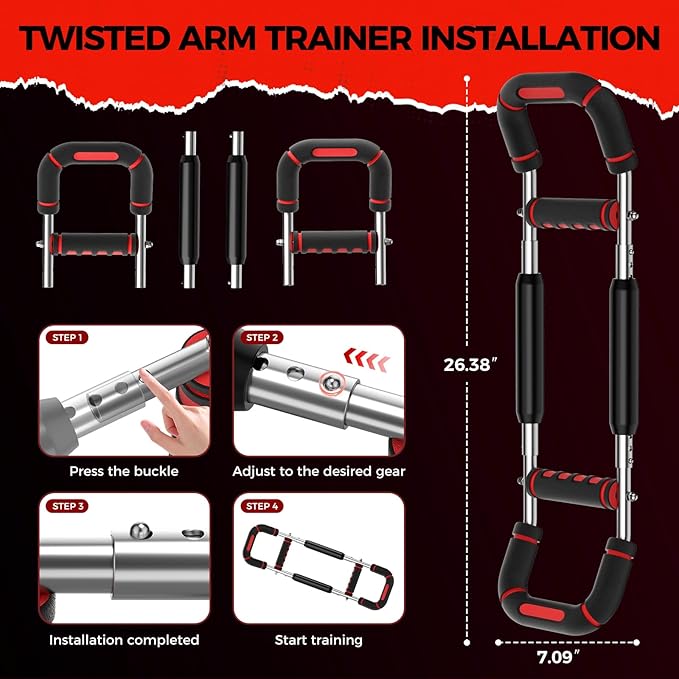 Twister Arm Trainer, Adjustable 5 Resistance Levels (40-130 lbs) Chest & Arm Workout Equipment for Men & Women, Ergonomic Home Gym Strength Trainer with Anti-Slip Handles & Carry Bag