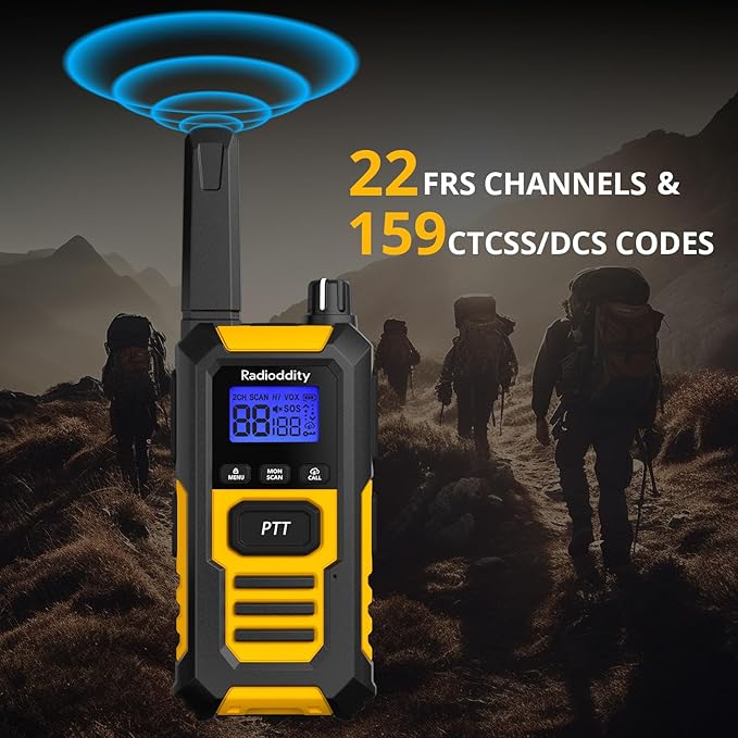 Radioddity HD-1 IP67 Waterproof Floating Walkie Talkies, Heavy Duty Long Range Two Way Radio w/ 2400mAh Battery One-Key Group Call, Vibrate Alert, SOS, Dual PTT, for Construction Hunting, 4 Packs