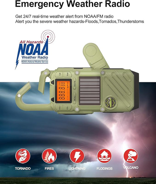 Emergency Weather Radio Walkie Talkies for Adults - NOAA/FM Weather Alert with Solar Hand Crank & USB Charging, 22-Channel Range 10 Miles Two-Way Radios, LED Flashlight & SOS Alarm (2-Pack)
