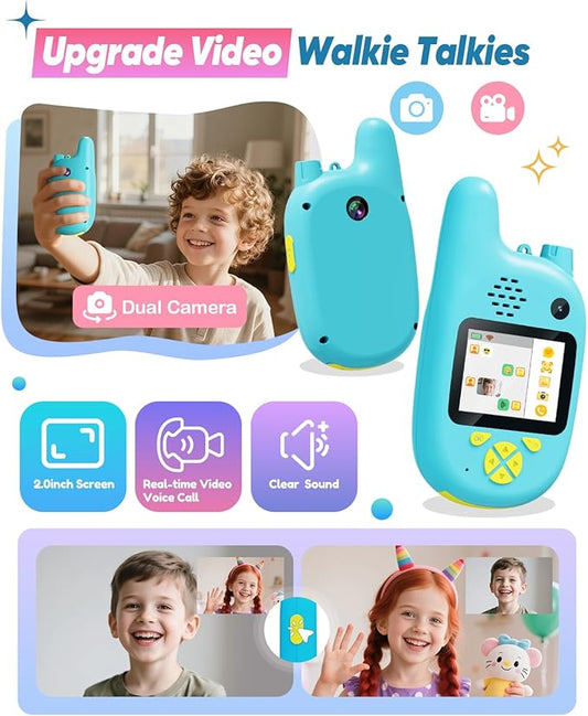 Video Walkie Talkies for Kids, 2 Pack Rechargeable Toys Walkie-Talkies, Dual Camera & Voice Changer, Gifts for Boys Girls Age 3-12 Birthday Christmas, Long Range Adventure Game Camping Outdoor Indoor