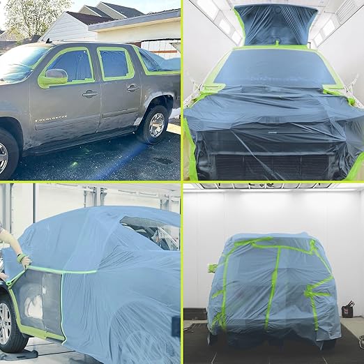 Pre-Taped Masking Film for Painting - 22" x 66' Painters Plastic Sheeting with Automotive Paint Tape and Drape for Covering Cars, Walls, Windows and Furniture Protection (6 Rolls)