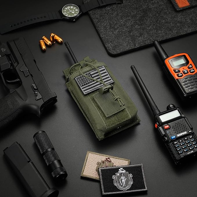 Tactical Radio Holder Radio Holster Molle Radio Pouch Universal Radio Case Military Heavy Duty Radio Bag for Police Firefighter Two Ways Walkie Talkies Vest (Army green)