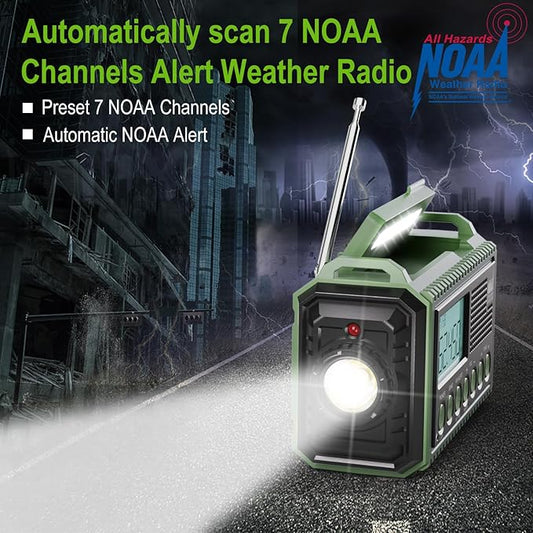 Raynic Emergency Radio, 12000mAh/44400mWh Battery Operated Weather Radio, Solar Hand Crank Radio with AM/FM/SW/NOAA Alert, Cell Phone Charger, Type-C Charging, Flashlight and SOS Siren