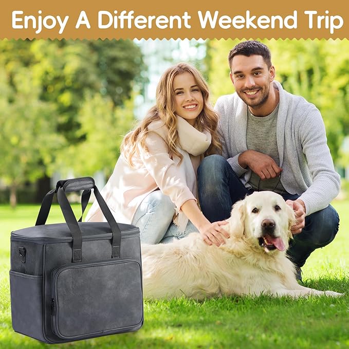 Dog Travel Bag, Leather Travel Pet Bag Set for Dog and Cat, Airline Approved Tote Organizer with Multi-Function Pockets, 2 Food Storage Containers, 2 Collapsible Bowls