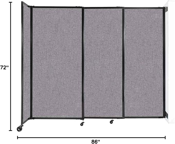 Wall-Mounted Sliding StraightWall Room Divider | Adjustable Widths | Locking Wheels | Room Separator | Up to 7'2" Wide x 6' Tall Cloud Gray Fabric Panels