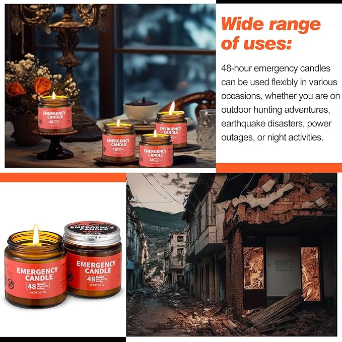 Chuarry 6 Pack Emergency Candles for Power Outage 48 Hours Long Burning Survival Candles Soy Wax for Emergency Winter Storm Camp Essentials