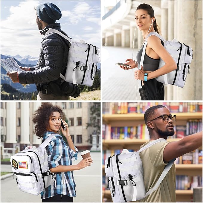 9L Mini Tactical Backpack for Men Women,Small Military Tactical Backpack for Gym,Hiking,Camping,Cycling (White)
