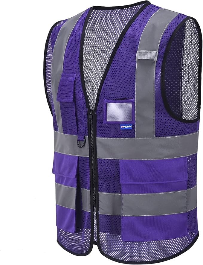 A-SAFETY High Visibility Mesh Safety Reflective Vest with Pockets and Zipper,Hi Viz Work Vest for Men Women (Purple Mesh XXL)