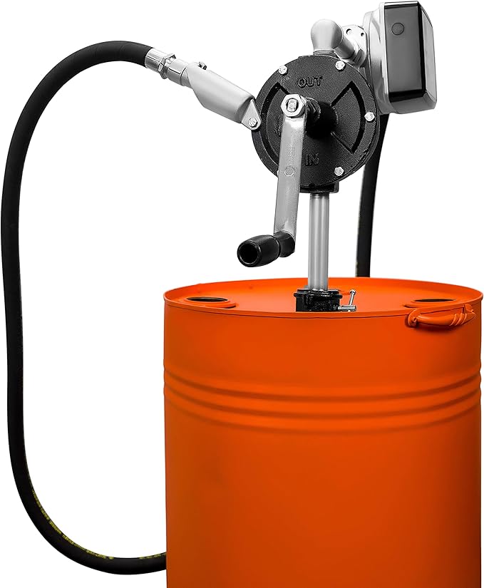 Groz 44087 Rotary Fuel Pump, with Mechanical Diesel Meter, 8' Discharge Hose, Nozzle and Hanger