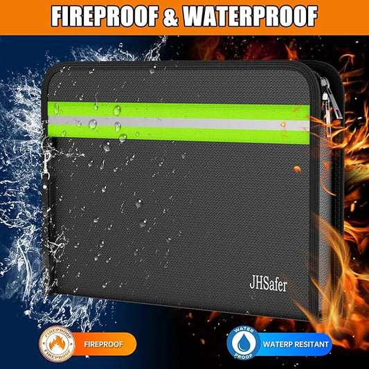 6400℉ Fireproof Document Bag,15” X 11” Waterproof Fireproof Money Bag with Zipper,12 Layers Insulated Fireproof Safe Bag with Reflective Strip for Documents,Passports,Cash,Valuables(6400℉)